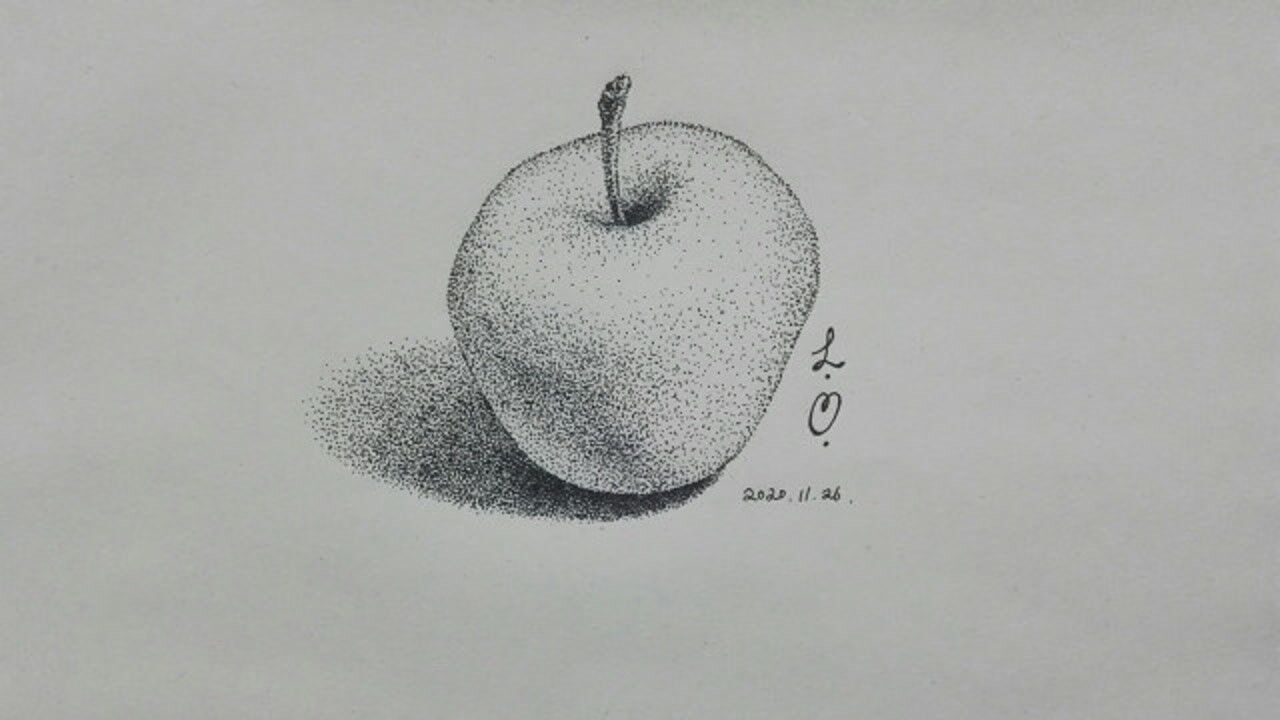 水性笔素描点画《大苹果》