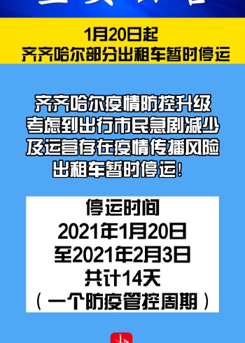 1月20日起齐齐哈尔市部分出租车暂时停运