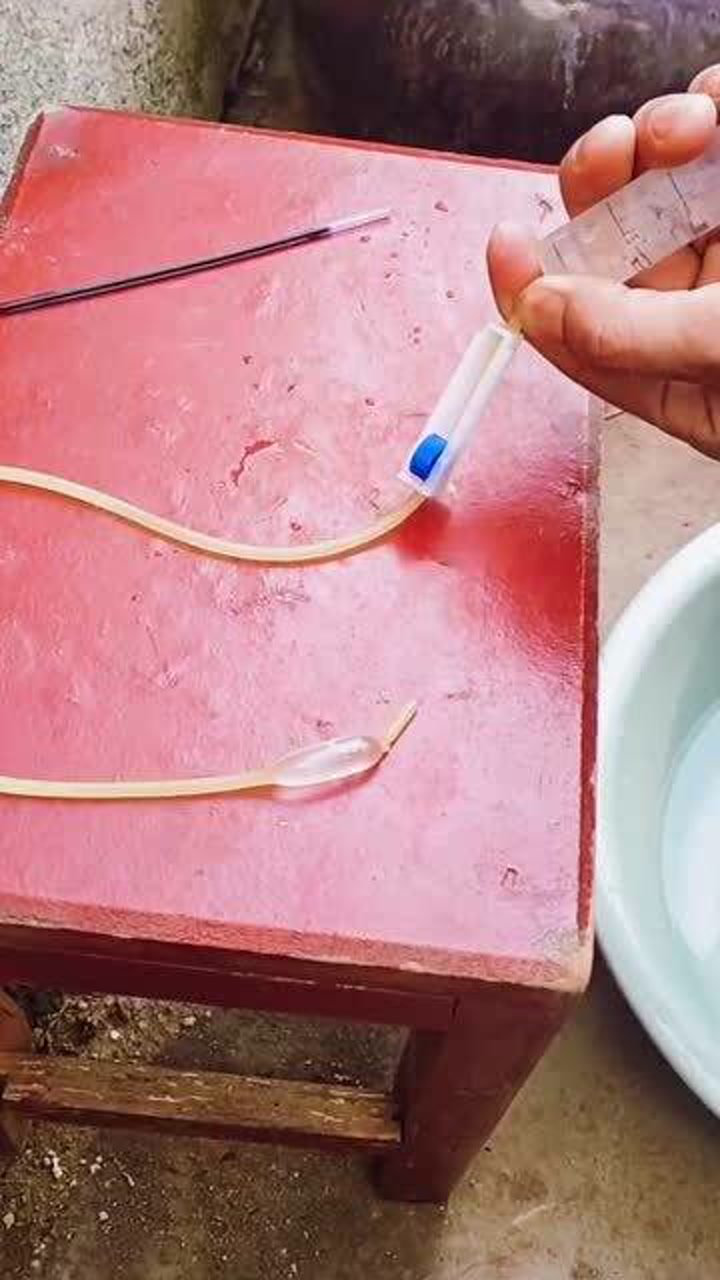 小时候没钱买水枪就用气门芯加上圆珠笔芯做成一个另类水枪