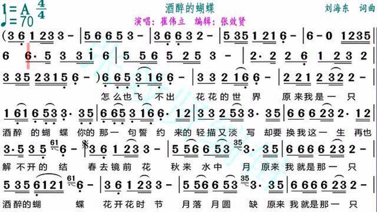 刘海东作词作曲崔伟立演唱酒醉的蝴蝶的动态有声简谱