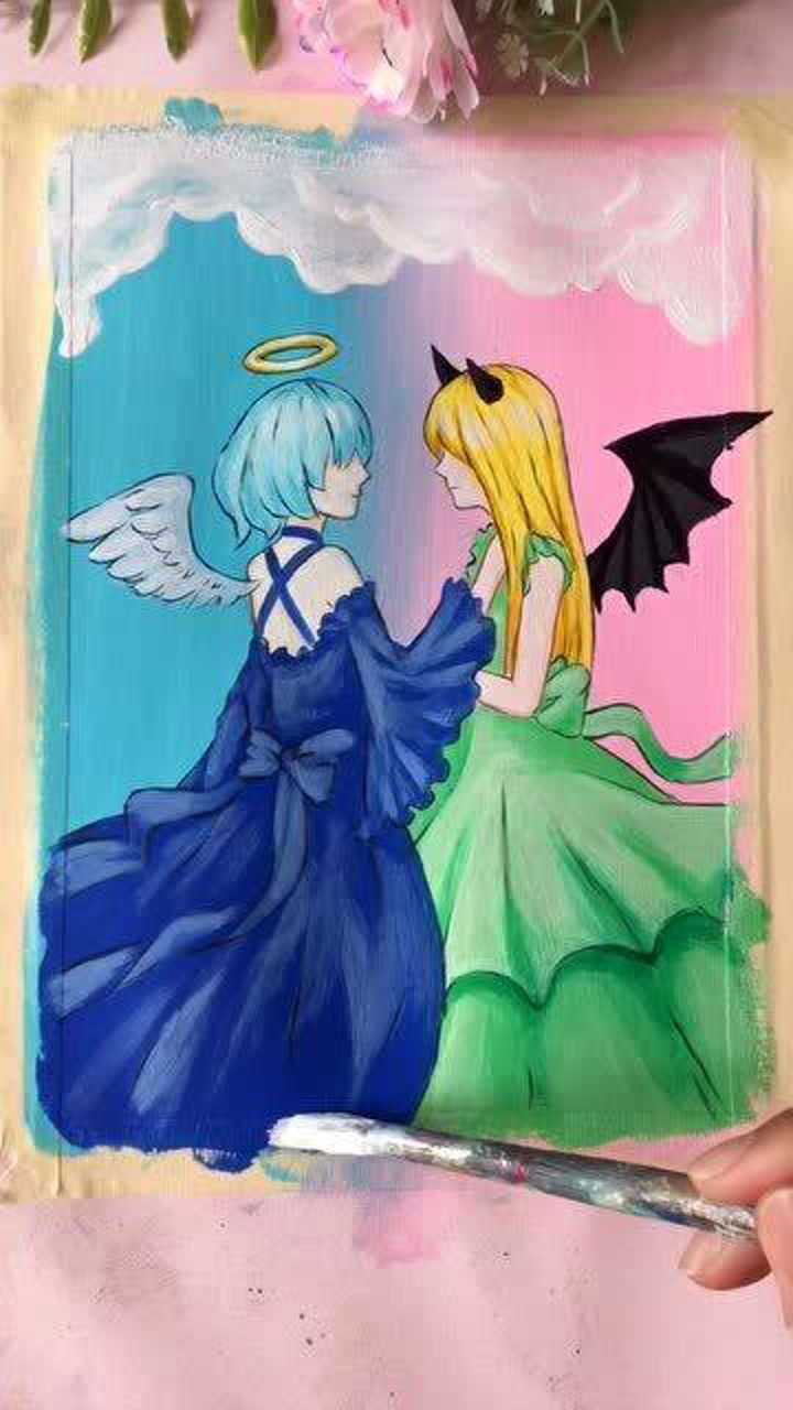 天使与恶魔姐妹怎么画图片