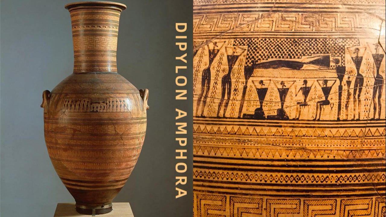 古希腊陶瓶 ② 晚期几何风格腹柄双耳陶瓶