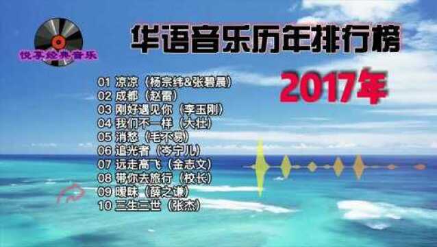 华语音乐年度排行榜2017年《凉凉/成都/我们不一样/远走高飞》