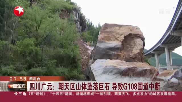 四川广元:朝天区山体坠落巨石 导致G108国道中断