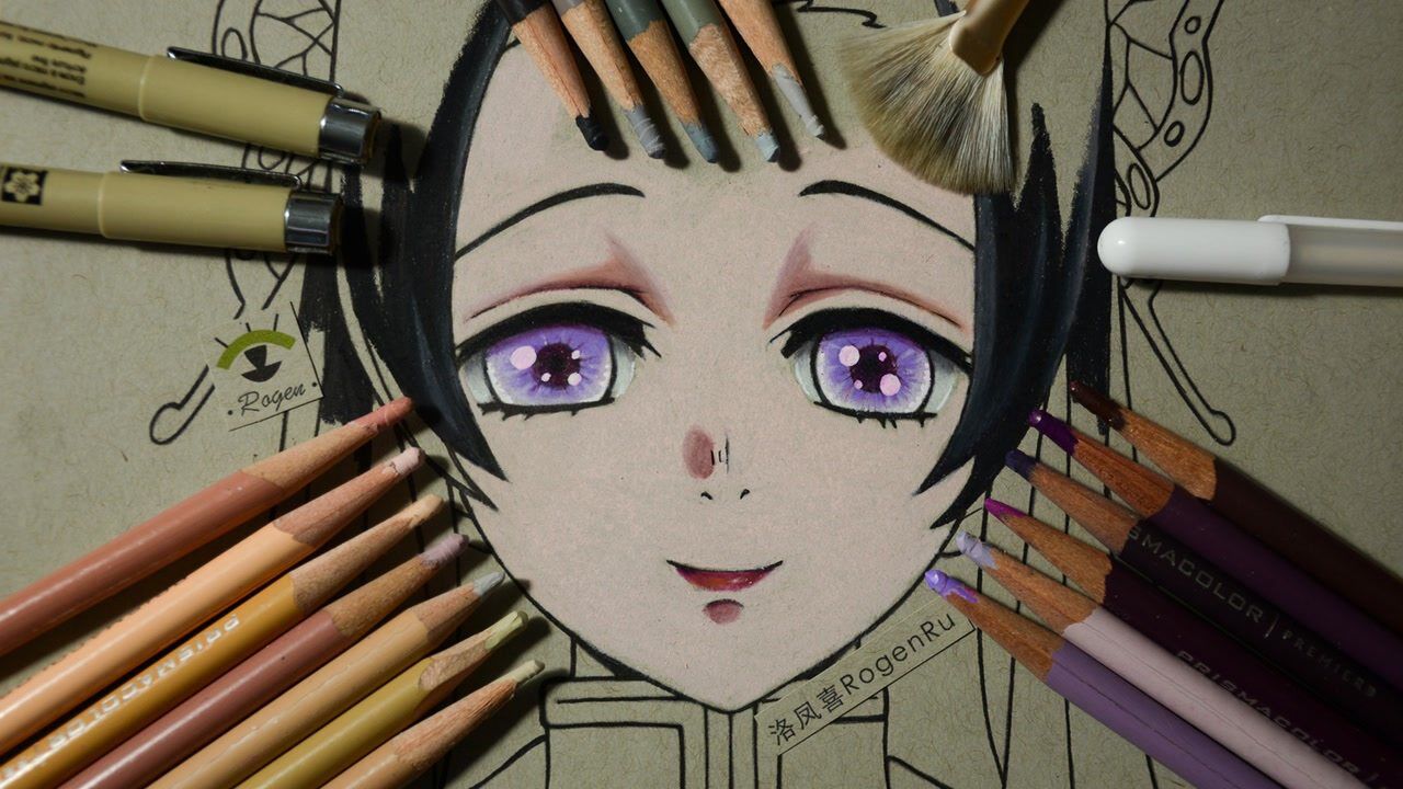 85b用彩铅画蝴蝶香奈惠鬼灭之刃漫画头像