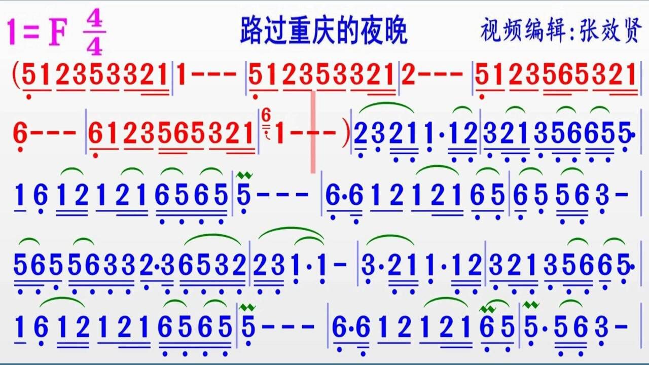 纯音乐《路过重庆的夜晚》的完整版彩色动态简谱