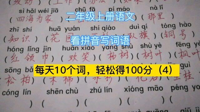 二年级上册语文,看拼音写词语,每天10个词,轻松得100分(4)