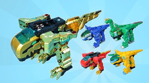 变身发射陀螺的霸王龙,金色心奇爆龙战车太帅了!