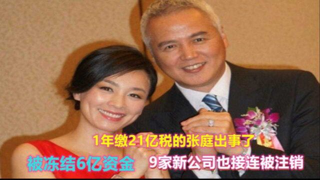 1年缴21亿税的张庭出事了!被冻结6亿资金,9家新公司接连被注销