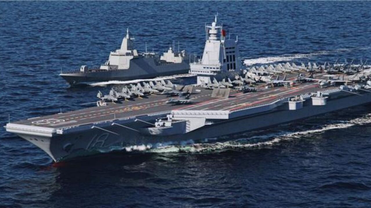 中国003航母正式下水，命名福建舰，配电磁弹射技术，排水8万吨_高清