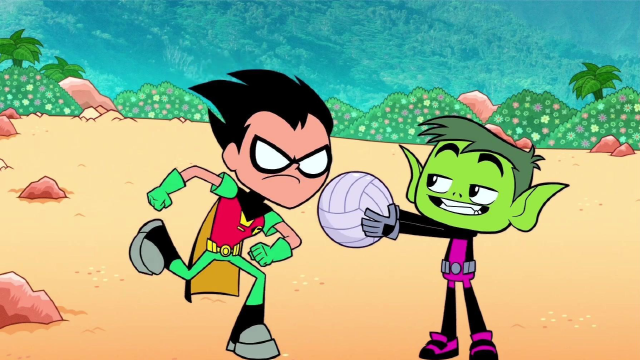 眼镜超人太坏了,又不让绿超人玩排球,还不让他吃披萨!