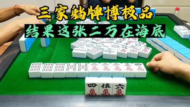 麻将:三家躺牌博极品,结果这张二万在海底!#麻将#打麻将