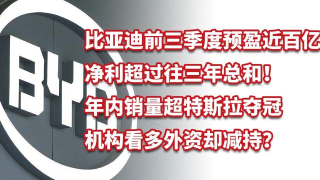 比亚迪预盈近百亿,净利超过往三年总和!销量超特斯拉夺冠!