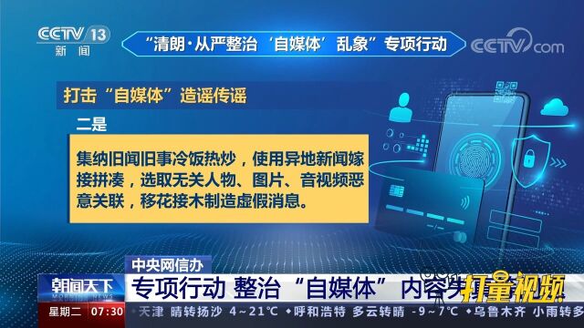 中央网信办:专项行动,整治“自媒体”内容失真等问题