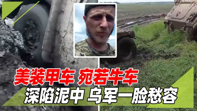 悍马变“牛车”,美国悍马装甲车,深陷泥中开不出,乌军一脸愁容