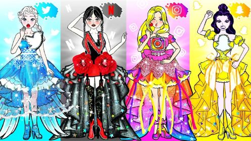 剪纸动画：女孩们帮助小天使，获得了漂亮的裙子，哪一件最好看？