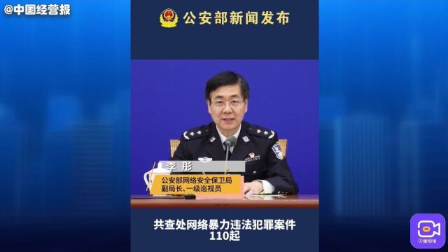 公安部:查处网络暴力违法犯罪案件110起,刑事打击112人