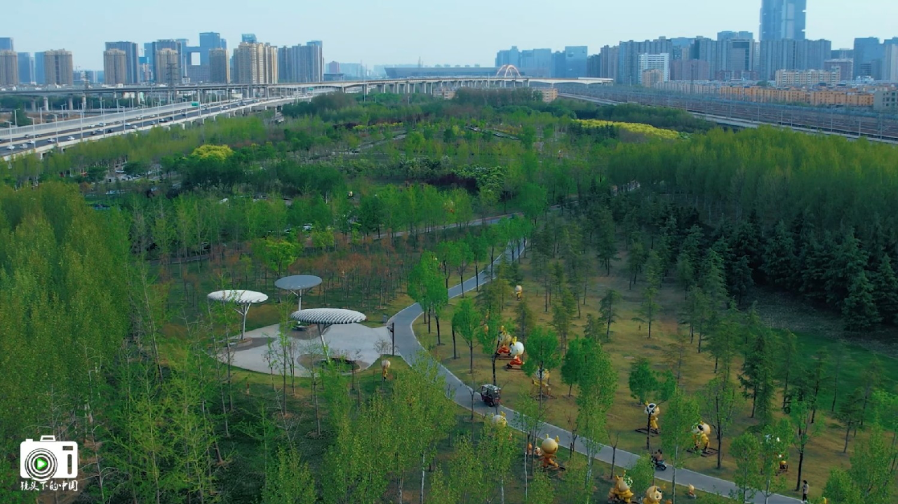 郑州高铁公园春日美丽景色