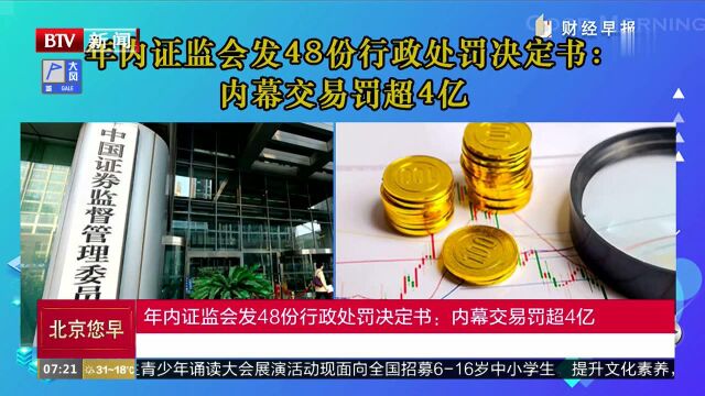 年内证监会发48份行政处罚决定书:内幕交易罚超4亿