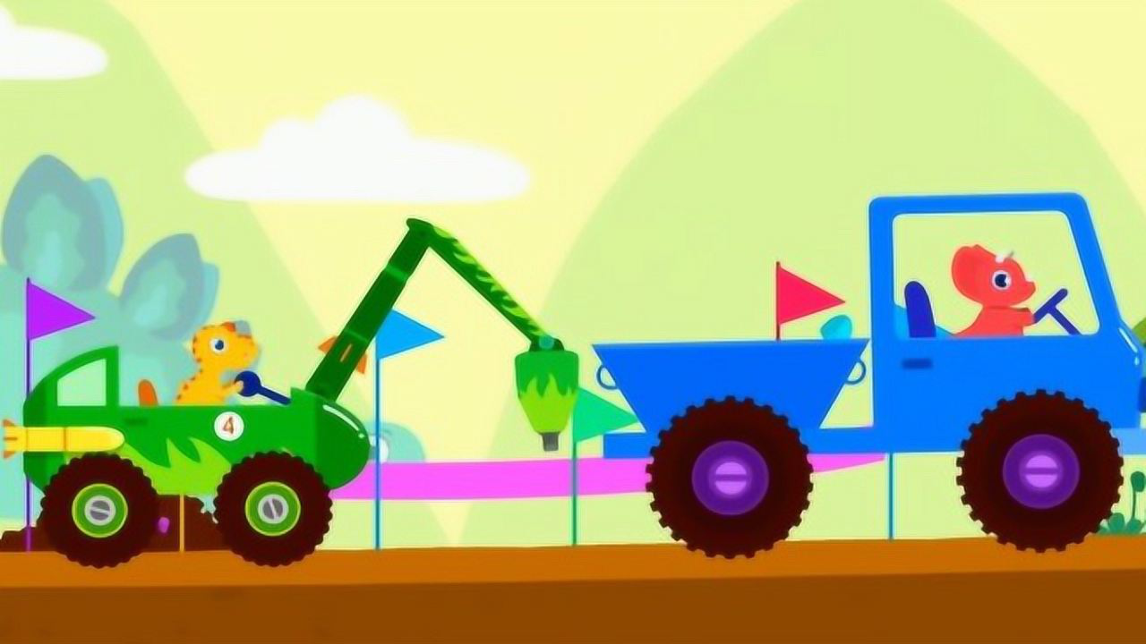 恐龙挖掘机 恐龙总动员 小恐龙迪诺剑龙岛屿挖宝石 岸与海的距离