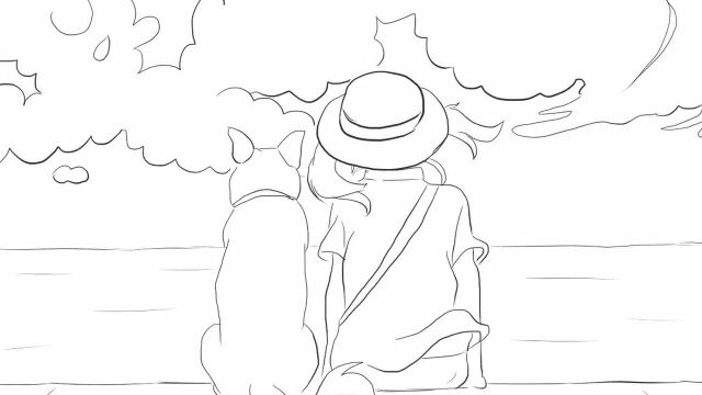 女孩与小狗的背影儿童亲子简笔画 宝宝轻松学画画