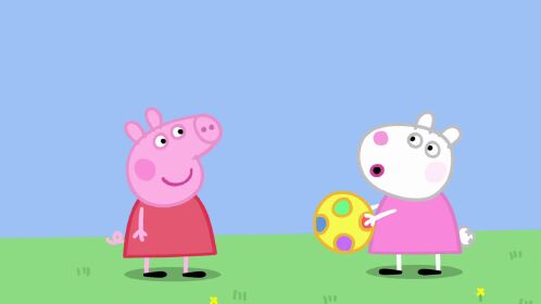 小猪佩奇和小羊苏西一起玩扔玩球球的游戏!