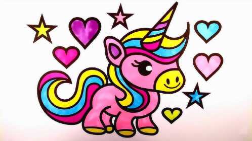 呆萌的粉色独角兽简笔画基础课程