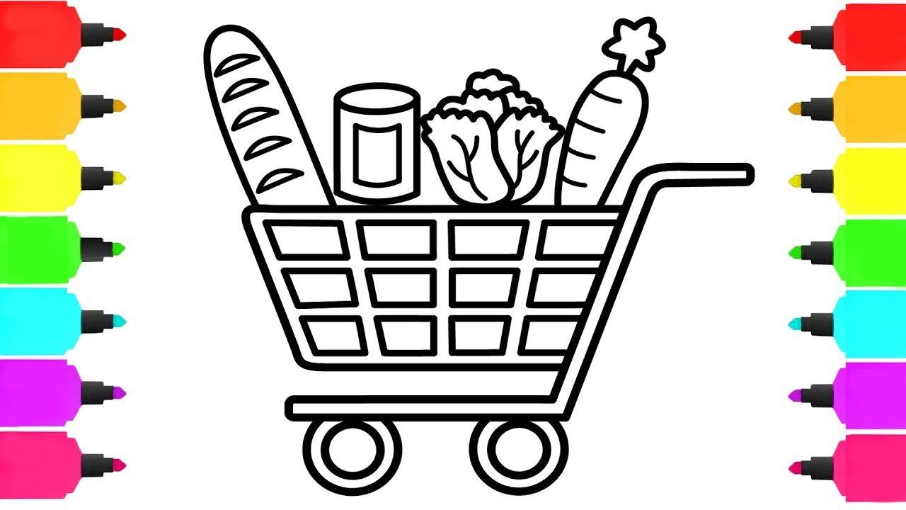 儿童简笔画:超市买水果蔬菜