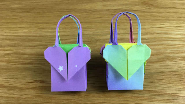 爱心手提包折纸简单漂亮的心形手提袋折纸礼品袋折纸教程