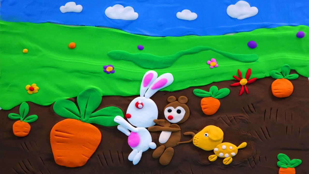 彩泥还可以这么玩小白兔拔萝卜创意彩泥立体画