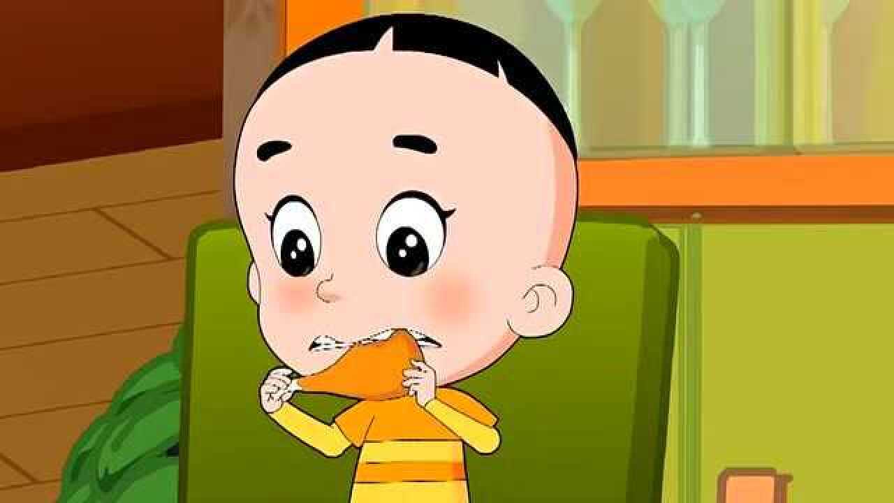 大头儿子吃了很多零食还吃鸡腿,妈妈不让大头儿子吃那样会变胖