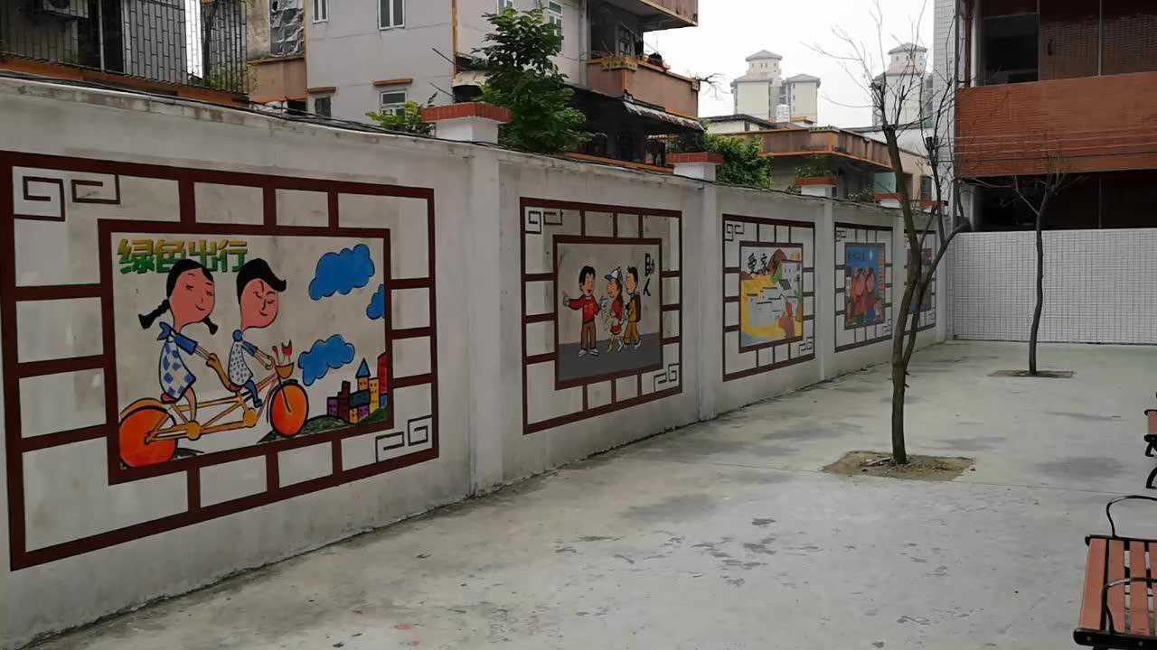 恩平市沙湖镇中心小学手绘围墙助力创文活动