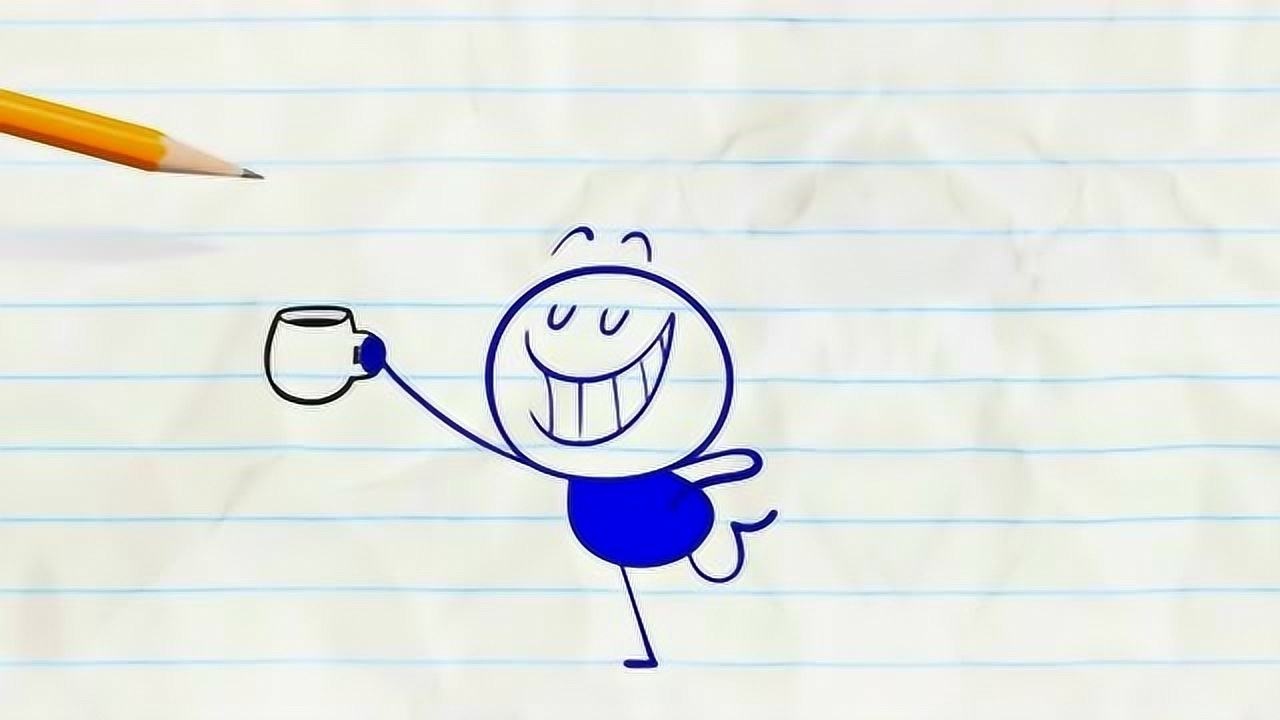 搞笑铅笔画小人:神秘人的咖啡很棒,铅笔人喝了一杯又一杯