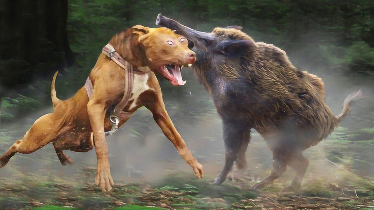 猎狗围攻野猪,一旦咬住不松口,镜头记录捕杀野猪全过程