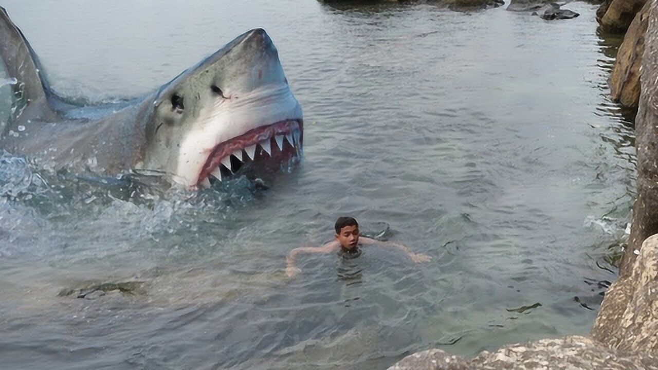 荒野求生:农村小哥在海边意外遇到条大鲨鱼,这下子危险了