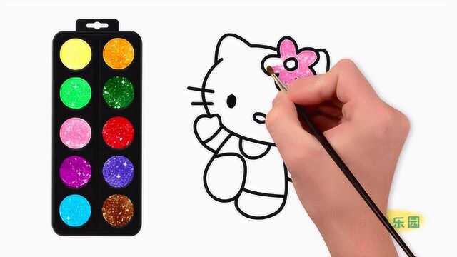 画可爱的HelloKitty猫涂颜色 儿童简笔画