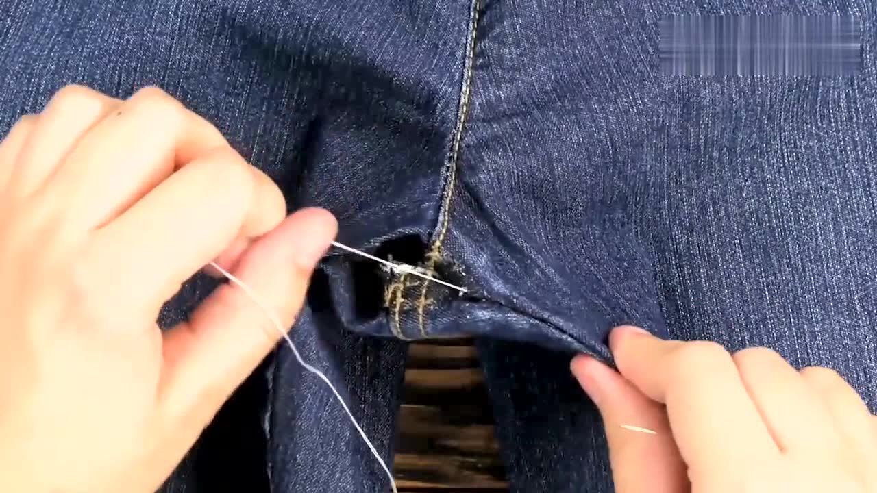 牛仔裤,裤裆破了这样补,一点不留痕迹,还非常的结实耐用