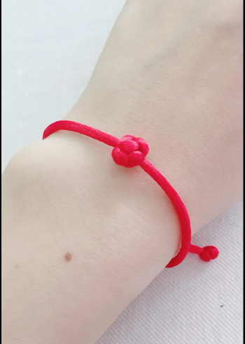 纽扣结红绳手链,可调节收尾做法