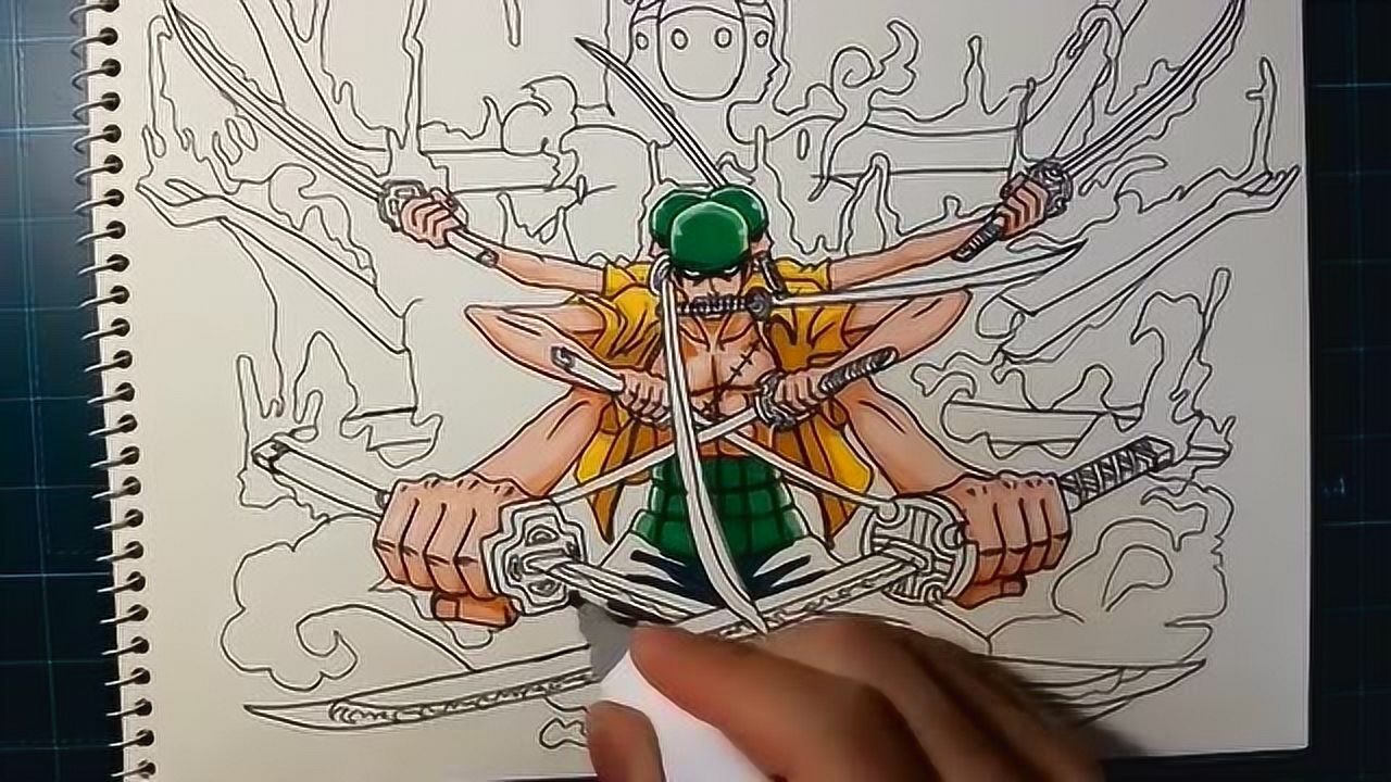 手绘海贼王索隆素描彩铅画法教学