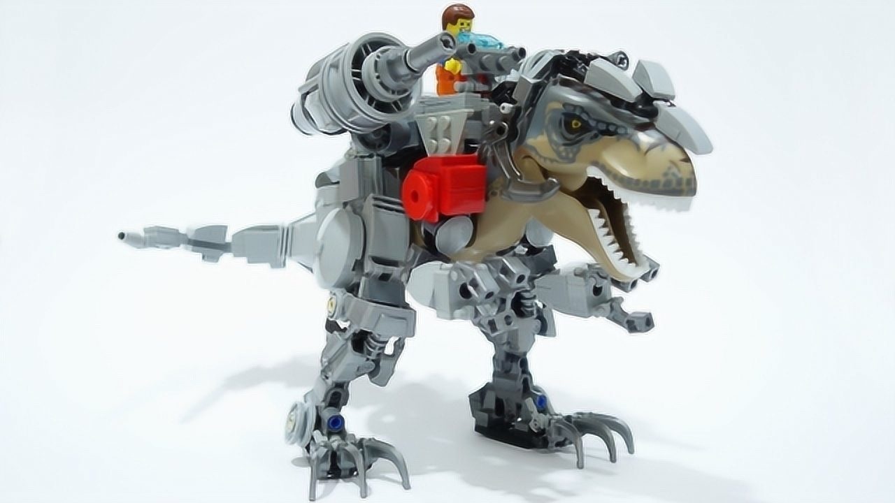 diy用积木板组装机械霸王龙,这个造型让我想到了反浩克装甲