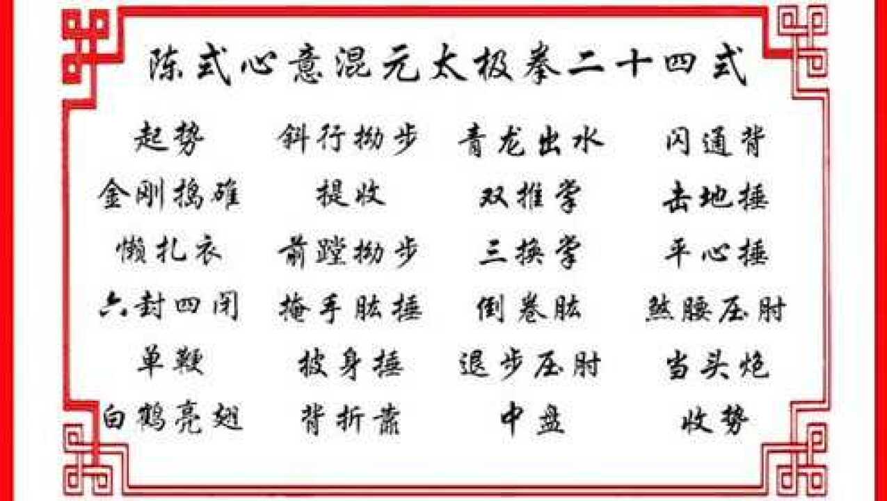 陈式心意混元太极拳二十四式全演练