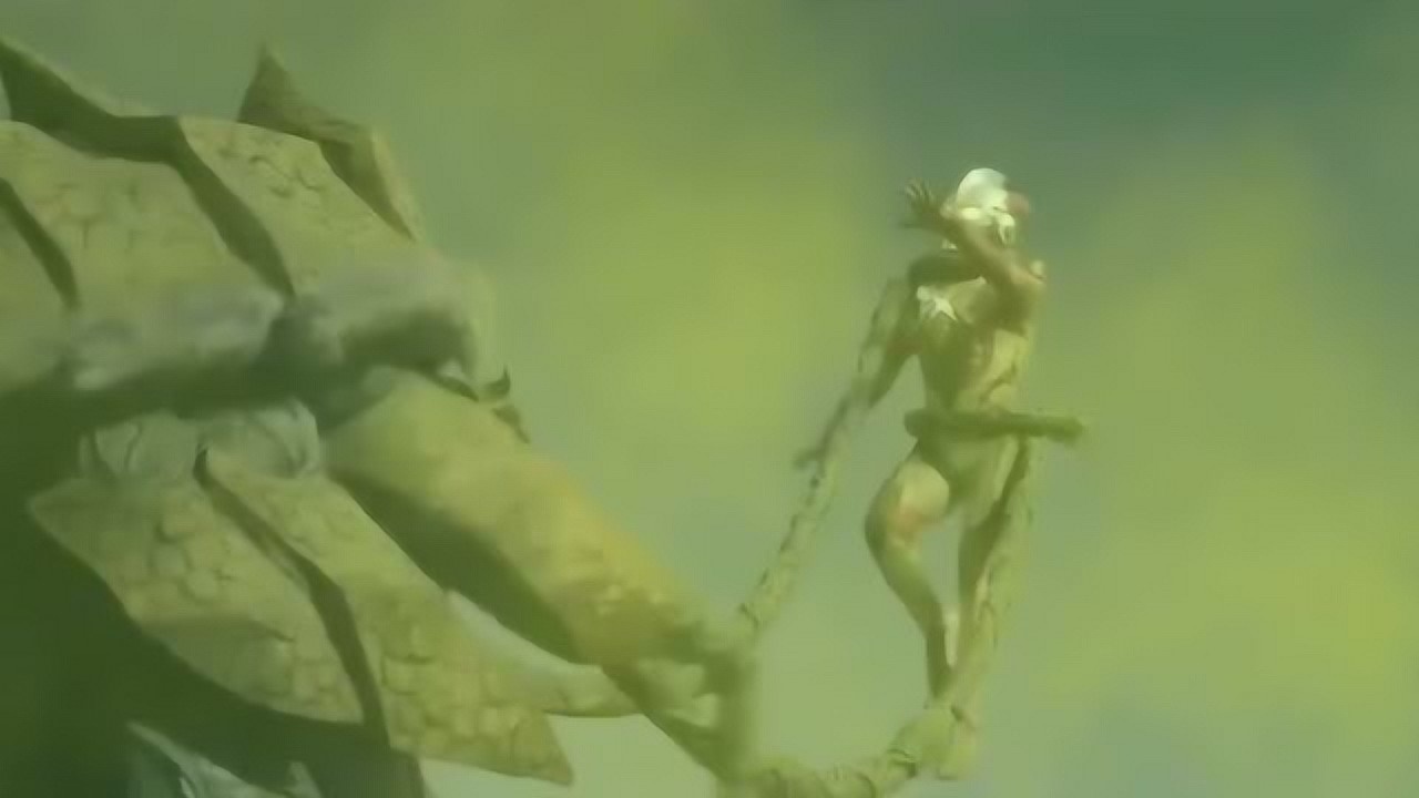 奥特曼被怪兽的触手捆绑双手释放高压电电击怪兽