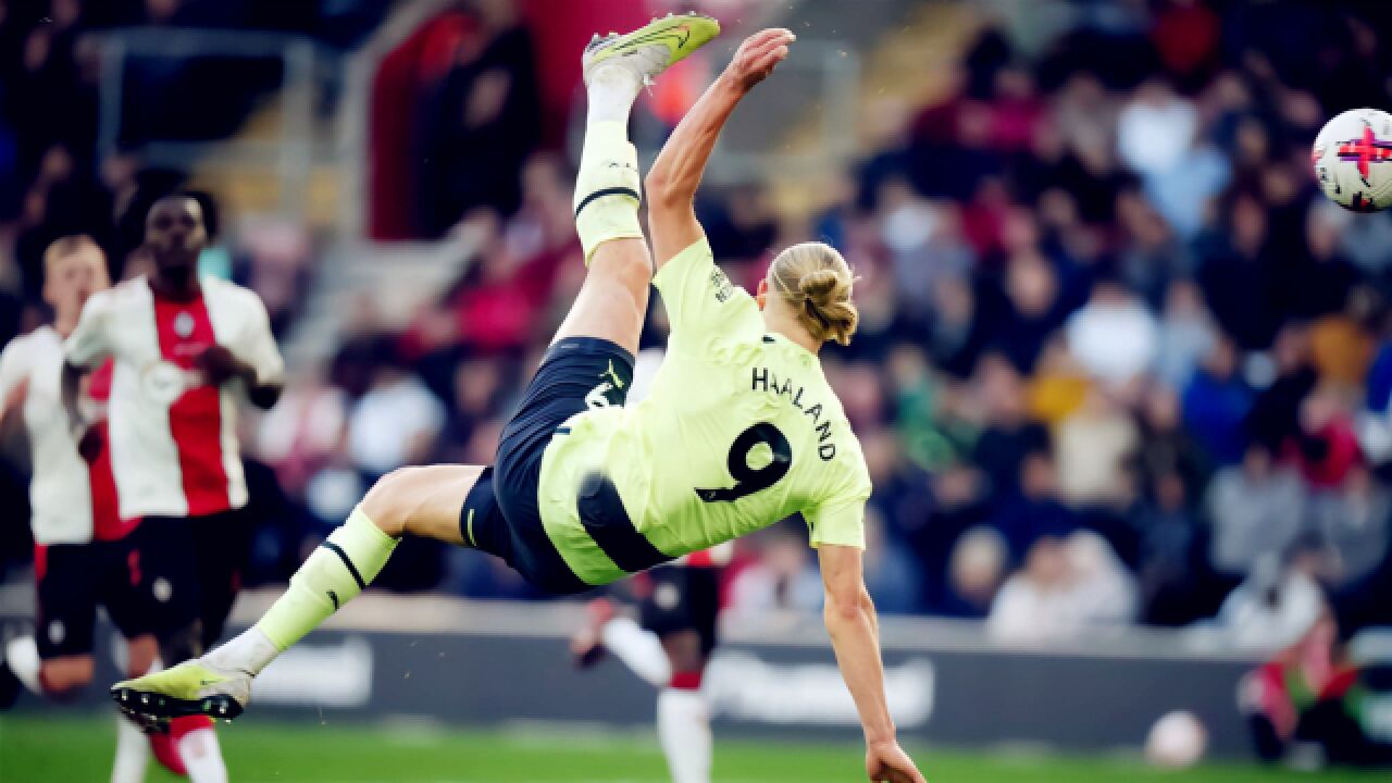 当选赛季最佳!哈兰德英超五佳球:扛翻后卫 极限倒钩
