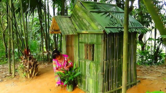 山村女孩自制小竹屋,夏天居住凉快又安逸,这样的竹屋你喜欢吗