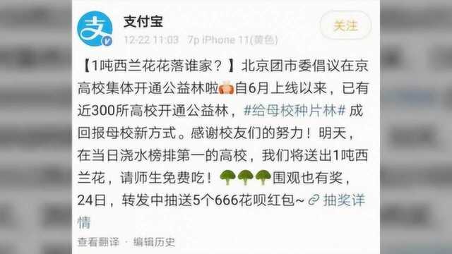 郑州大学和河南大学为了支付宝一吨西兰花“大打出手”疯狂号召公益林浇水