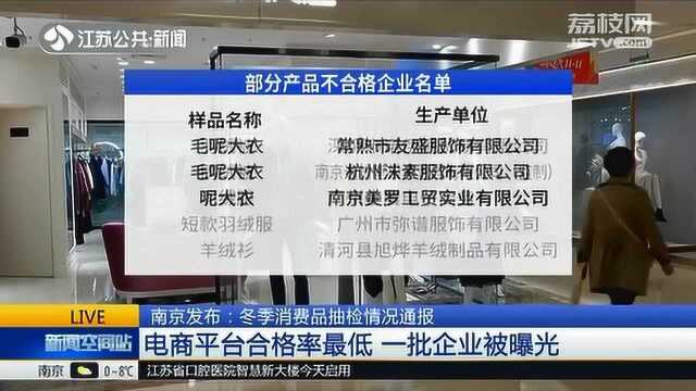 南京冬季消费品抽检出炉 电商平台合格率最低 这批企业被曝光