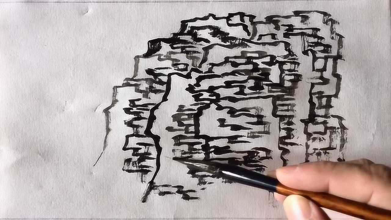 国画山石技法:马牙皴画法步骤演示