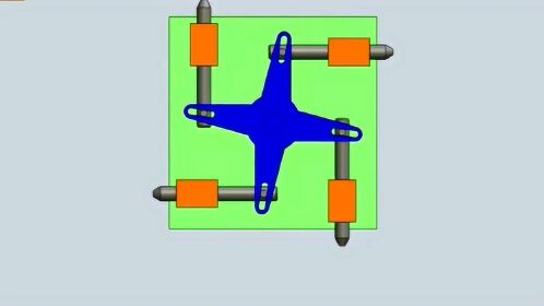 一个简单的旋转连杆运动机构巧妙的实现了四个方向的直线往返运动