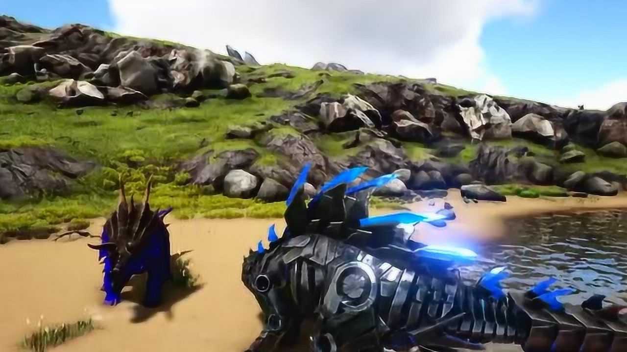 方舟生存进化机械剑龙对战三角龙双方身上都长满了锋利的刀剑