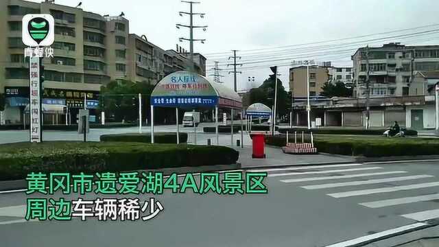 实拍湖北黄冈街头:景区干道无人如空城 居民间隔一米定点排队购物